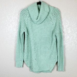 Mint Green cowl turtleneck speckled chunky sweater